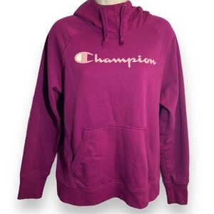 Champion Powerblend Pull Over Spell Out Fleece Lined Hoodie Purple Size Medium